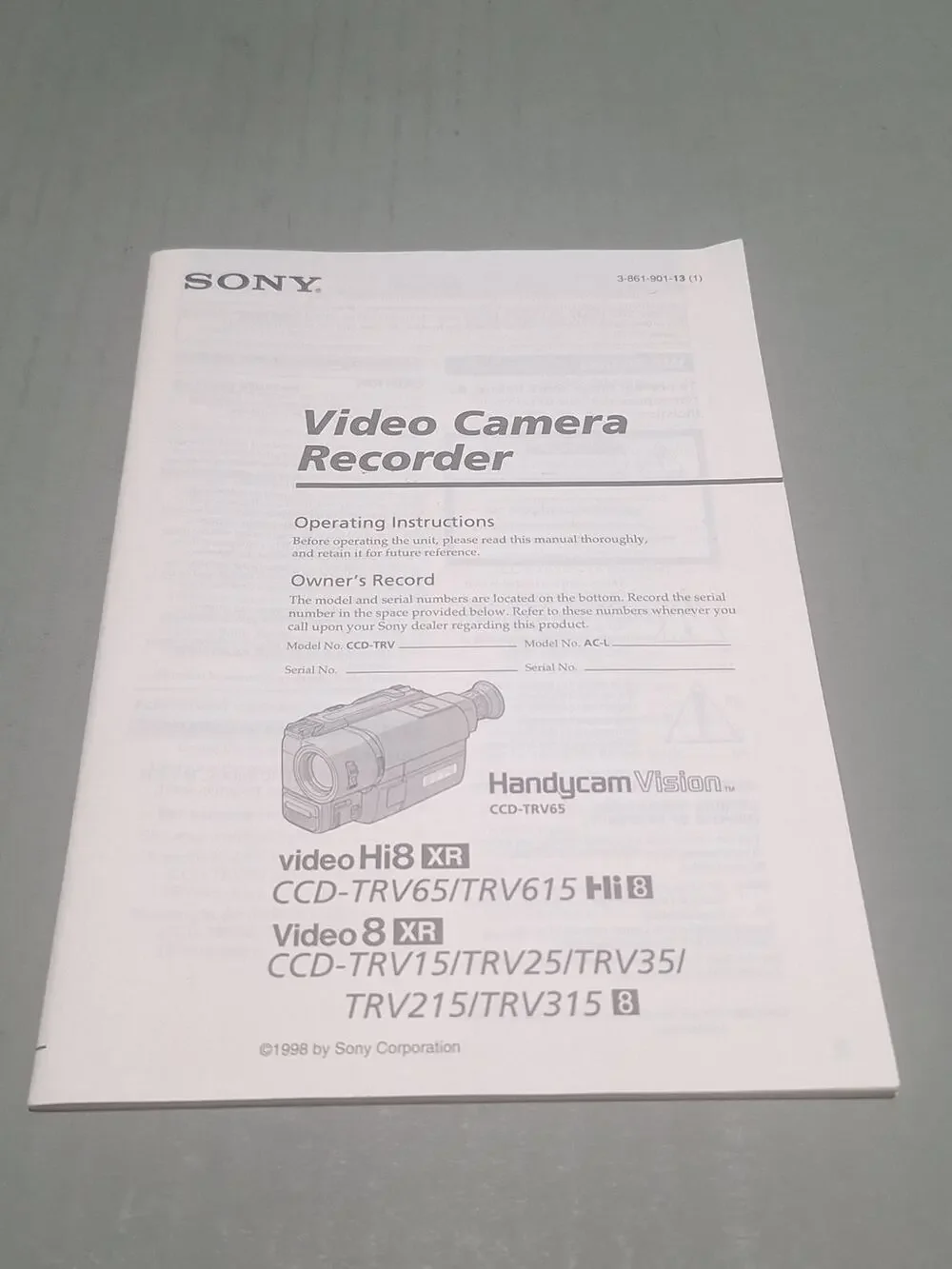Sony CCD-TRV65 TRV615 TRV15 TRV25 TRV35 TRV315 Manual Hi8 Video8 XR